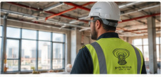 Supervisor reviewing installed sprinkler piping on site